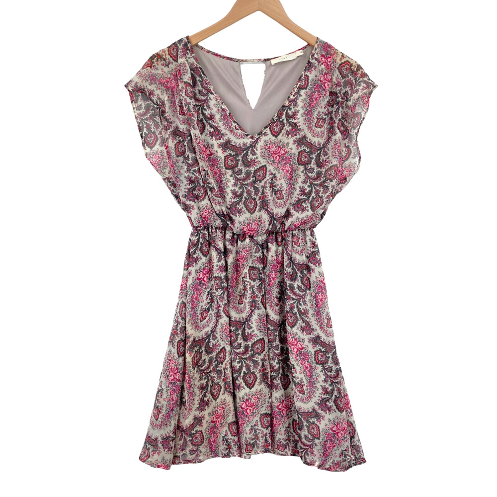 Lush Mini Dress Womens Small Multicolor Floral Print Sleeveless V Neck Pullover